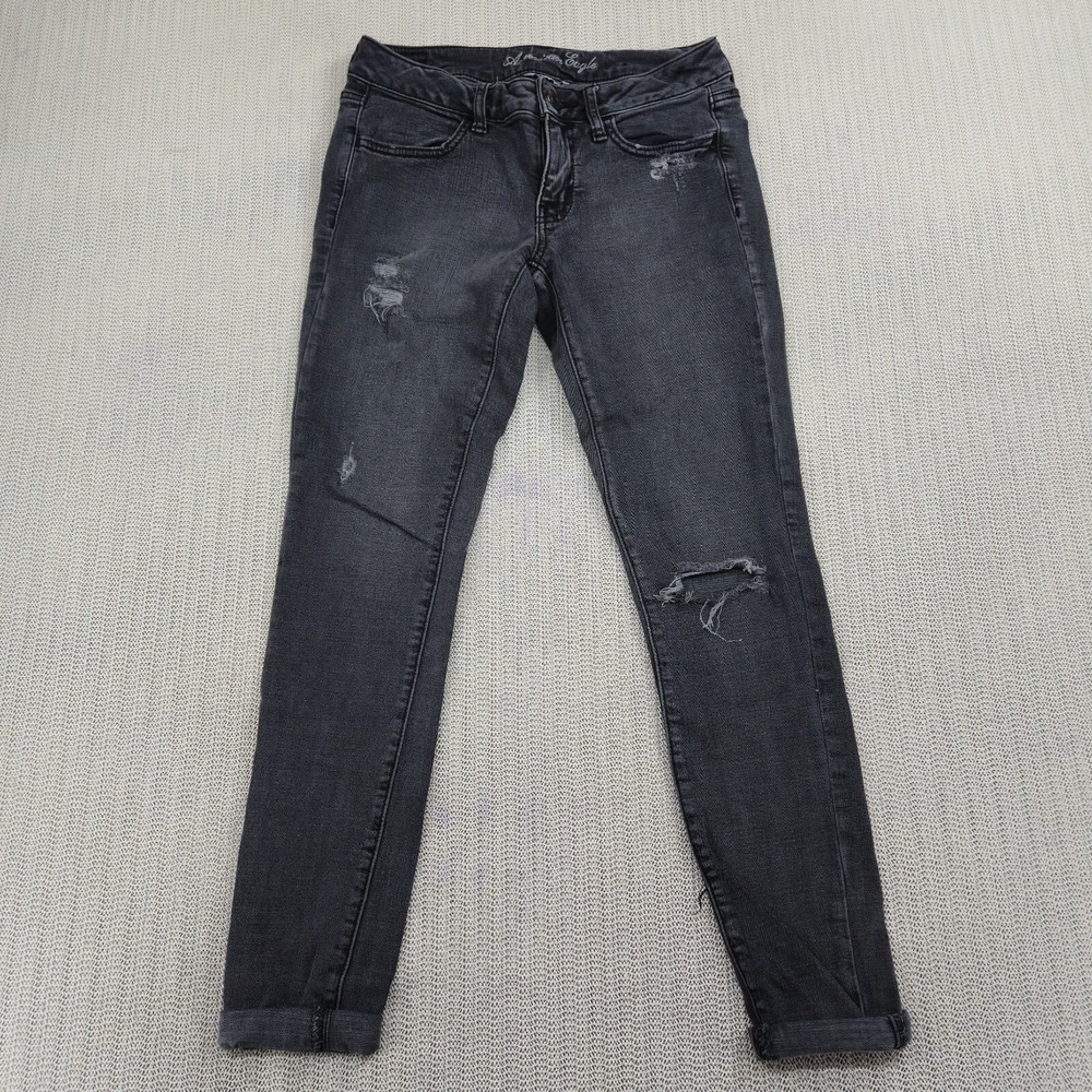 American Eagle Jeans Womens 6 Black Super Stretch X Jegging Distressed